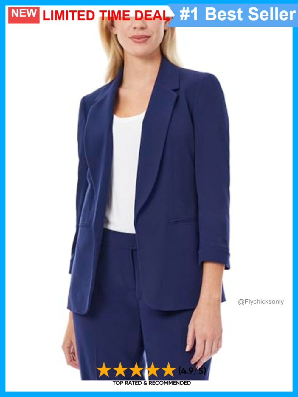 Shawl Collar Blazer with 3/4 Cuffed Sleeves Lightweight Polyester